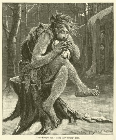 El "hombre hambriento" comiendo el cerdo "saltado" (grabado) de English School