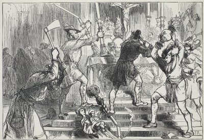 Los iconoclastas destruyendo las imágenes y decoraciones del altar de una iglesia católica romana, ilustración de La Historia del Protestantismo de James Aitken Wylie (1808-1890), pub. 1878 de English School