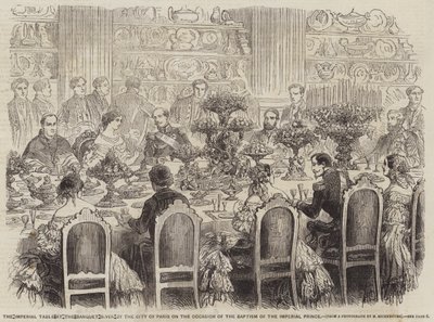 La mesa imperial en el banquete ofrecido por la ciudad de París con motivo del bautismo del príncipe imperial de English School