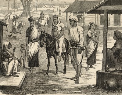 La hambruna en la India: Una aldea bengalí, de "The Illustrated London News". de English School