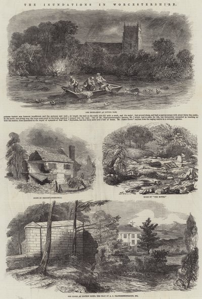 Las inundaciones en Worcestershire (grabado) de English School