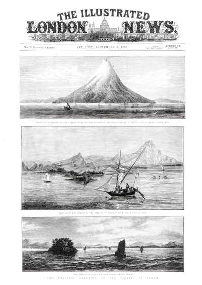 La isla de Krakatoa, portada de The Illustrated London News, 8 de septiembre de 1883 de English School