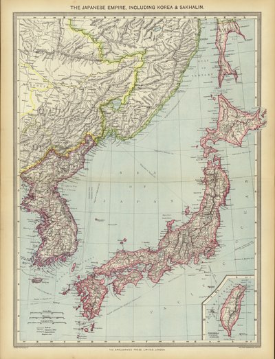 El Imperio japonés, incluidos Corea y Sakhalin (litografia en color) de English School