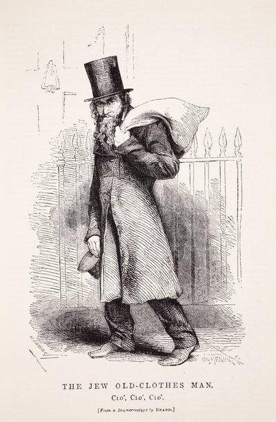 El Hombre de Ropa Vieja Judío, después de un daguerrotipo de Richard Beard, ilustración de London Labour and London Poor por Henry Mayhew, pub. 1862 de English School