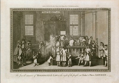La manera judía de levantar la Ley a la vista del pueblo en Dukes Place, Londres de English School