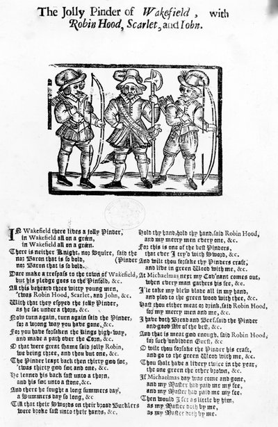 El alegre Píndaro de Wakefield con Robin Hood, Scarlet y John, publicado por W. Thackeray, J. Millet, A. Mulbourn, 1689-1692 de English School