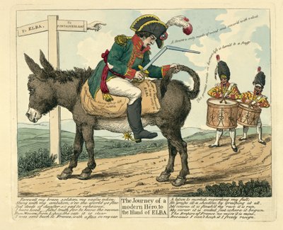 El viaje de un héroe moderno a la isla de Elba, publicado en Londres, 1814 de English School