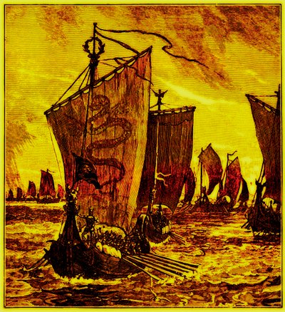 Las Quillas de los Nórdicos, ilustración de History of England de H. O. Arnold-Forster, publicado en 1897 de English School