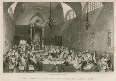 El rey prorrogando el Parlamento en la Cámara de los Lores, abril de 1831 de English School