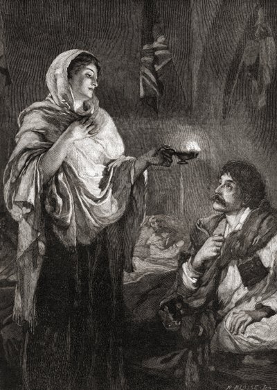 La dama de la lámpara: Florence Nightingale en el hospital del cuartel de Scutari, Turquía, durante la guerra de Crimea. de English School