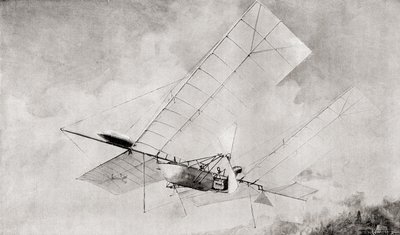 La máquina voladora del aeródromo de Langley en vuelo en el siglo XIX. De The Strand Magazine publicado en 1897. de English School