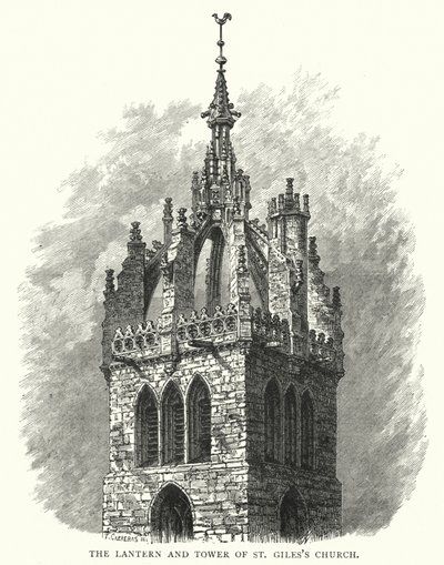 La Linterna y Torre de la Iglesia de St Giles (grabado) de English School