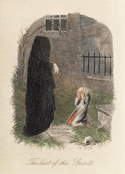El último de los espíritus, ilustración de A Christmas Carol por Charles Dickens 1843 de English School