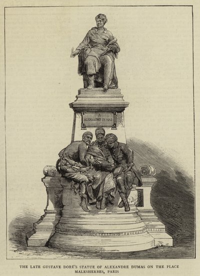 La Estatua de Alexandre Dumas del Difunto Gustave Doré en la Place Malesherbes, París de English School