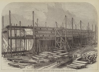 El "Leviathan" (Great Eastern) barco de vapor, como apareció al comienzo de 1855 (grabado) de English School
