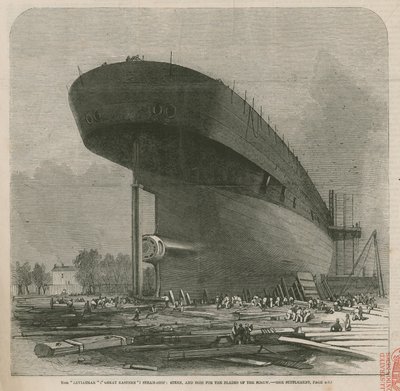 El barco de vapor Leviathan (Gran Eastern); popa y eje para las palas del tornillo de English School