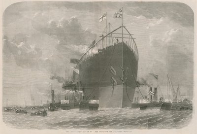 El Leviathan remolcado a sus amarras frente a Deptford de English School