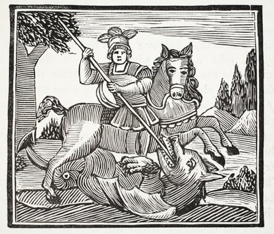 La vida y muerte de San Jorge, el noble campeón de Inglaterra, ilustración de Chap-books del Siglo XVIII de John Ashton, pub. 1882 de English School