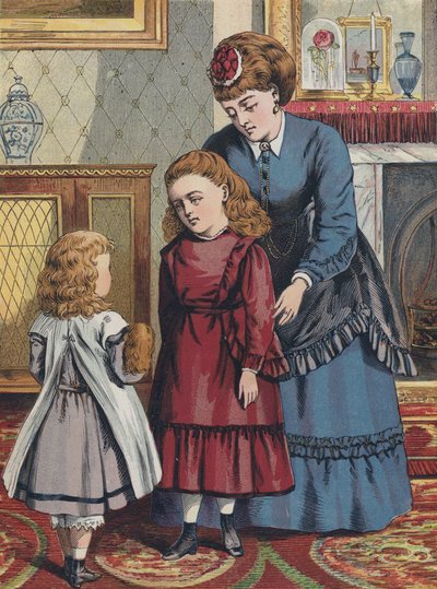 La niña que no era amable con su hermana (litografía en color) de English School