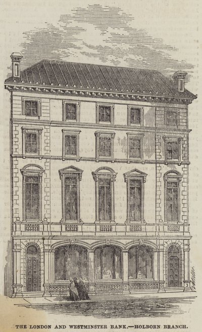 El Banco de Londres y Westminster, Sucursal de Holborn (grabado) de English School