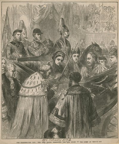 El alcalde presentando la espada de la ciudad a la Reina en Temple Bar de English School