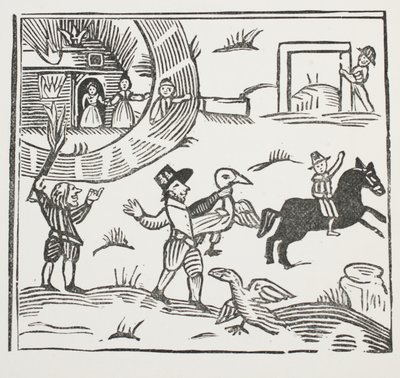 Las locuras de Tom Tram, ilustración de Chap-books del Siglo XVIII de John Ashton, pub. 1882 de English School