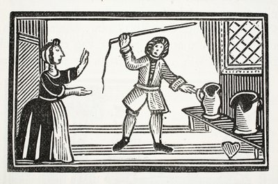 Las locuras de Tom Tram, ilustración de Chap-books del Siglo XVIII de John Ashton, pub. 1882 de English School