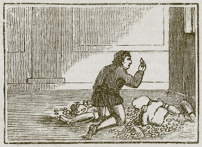 El hombre y su dios de madera (grabado) de English School