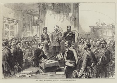 El Marqués de Lorne jurando como Gobernador General de Canadá (grabado) de English School