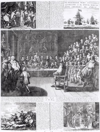 El Matrimonio, Guerras, Sufrimiento y Muerte del Mártir Real, el Rey Carlos Primero, impreso por Henry Overton y J. Hoole de English School