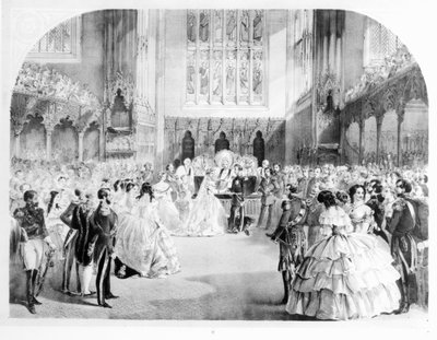 El matrimonio de Victoria, la Princesa Real (1840-1901) y el Príncipe Heredero Federico Guillermo de Prusia (1831-88) en la Capilla Real, St. James, 25 de enero de 1858 de English School