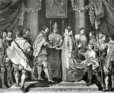 El Matrimonio del Rey, después de una pintura de L. Cheron, siglo XIX de English School
