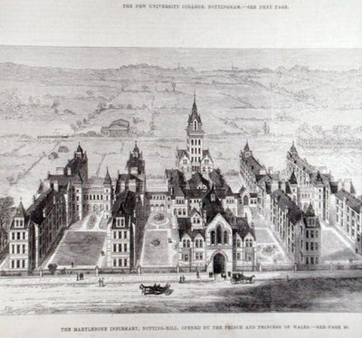 El Infirmario de Marylebone, Notting Hill, inaugurado por el Príncipe y la Princesa de Gales, de The Illustrated London News, 7 de febrero de 1881 de English School