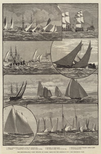La Regata de la Flota del Mediterráneo en Palma, Carrera por la Copa del Almirante (grabado) de English School