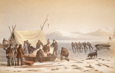 El encuentro en el Canal de Wellington, 14 de junio de 1851, ilustración de Viaje a la Bahía de Baffin y el Estrecho de Barrow..., 1852 de English School