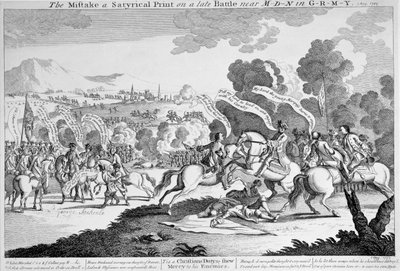 El Error, una impresión satírica sobre una batalla reciente cerca de M-d-n en G-r-m-y, c.1759 (aguafuerte) de English School