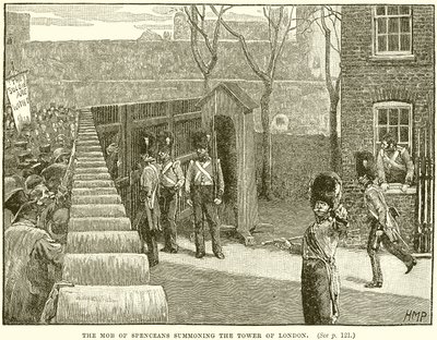 La turba de Spenceans asaltando la Torre de Londres de English School