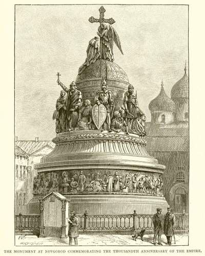 El monumento en Novgorod conmemorando el milésimo aniversario del Imperio, 1862 de English School
