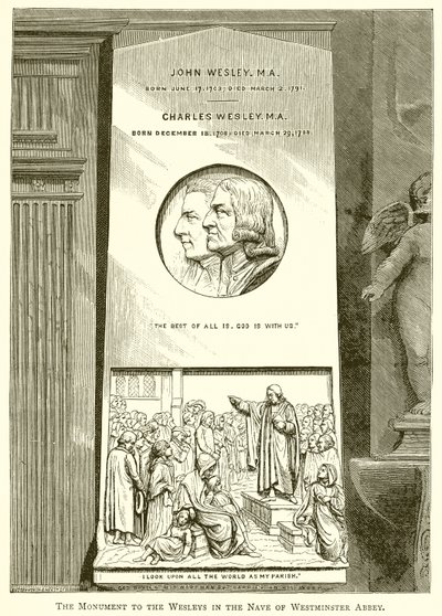 El monumento a los Wesley en la nave de la Abadía de Westminster de English School