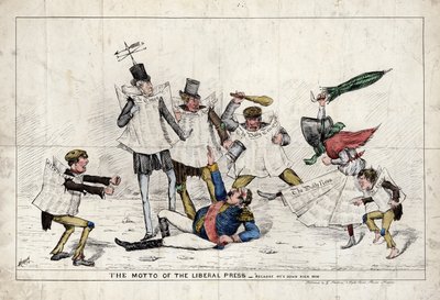 El lema de la prensa liberal, mostrando a Napoleón III siendo asaltado por la prensa británica de English School