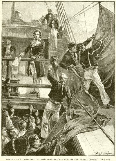El motín en Spithead: Arriando la bandera roja en el Royal George de English School