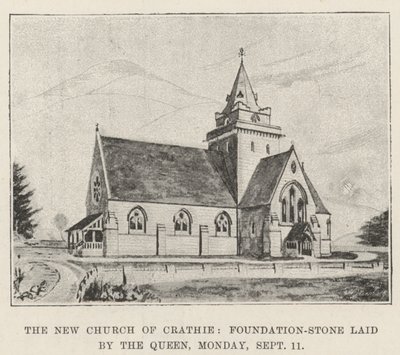 La nueva iglesia de Crathie, piedra fundamental colocada por la Reina, lunes de English School