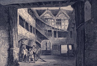 The New Inn, Gloucester, ilustración para "A Short History of The English People (Vol II)" de John Richard Green (litografía) de English School