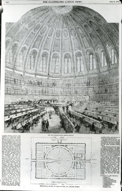 La nueva sala de lectura, Museo Británico, publicado en The Illustrated London News, 9 de mayo de 1857 de English School