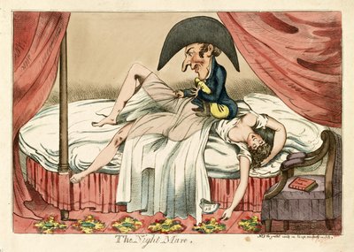 La yegua nocturna, pub. 1790 (grabado coloreado a mano) de English School