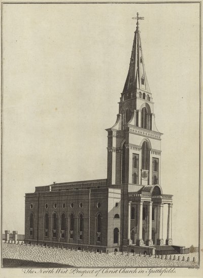 Vista Noroeste de la Iglesia de Cristo en Spitalfields, Londres de English School