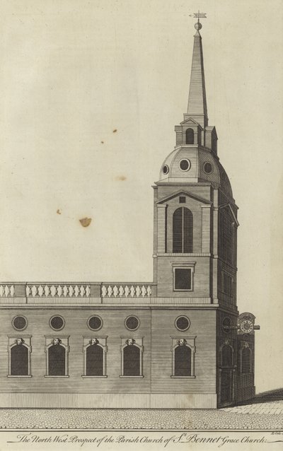 Vista Noroeste de la Iglesia Parroquial de San Benet Gracechurch, Londres de English School