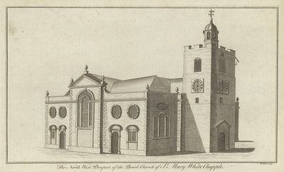 La perspectiva noroeste de la iglesia parroquial de Santa María Whitechapel, Londres de English School