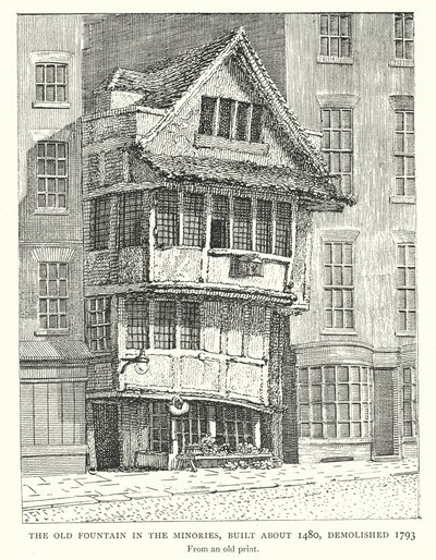 La antigua fuente de los Minories, construida hacia 1480, demolida en 1793 (grabado) de English School