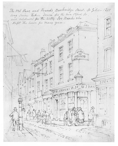 La Vieja Liebre y Sabuesos, Buckridge Street, St Giles en 1818 de English School
